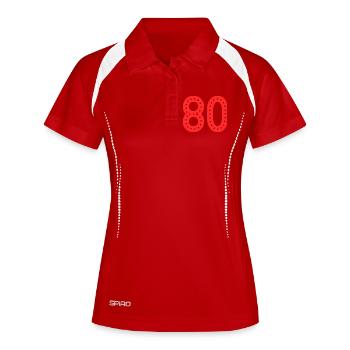 80. 80 JAHRE. 80-JÄHRIGES JUBILÄUM. 80. GEBURTSTAG. - Frauen Polo atmungsaktiv - Weiß/Navy - Vorne