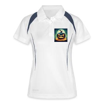 Halloween Pumpkin - Printflow - Frauen Polo atmungsaktiv - Weiß/Navy - Vorne