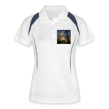 Mystische Burgruine Waldeck (Nordschwarzwald) - Frauen Polo atmungsaktiv - Weiß/Navy - Vorne