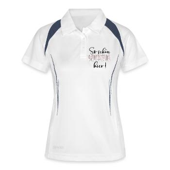 MUCKELIG - GEMÜTLICHKEIT SPRÜCHE - Frauen Polo atmungsaktiv - Weiß/Navy - Vorne