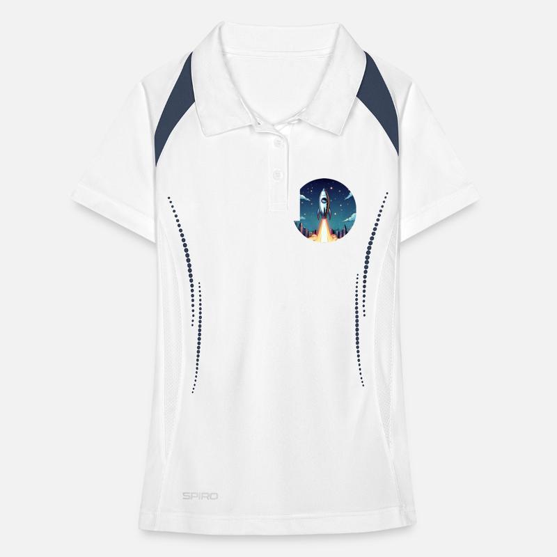 Lancement d’une fusée dans l’espace devant le ciel nocturne dans un style comique Polo respirant Femme