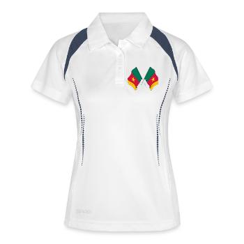 Zwei Flaggen Kamerun - Frauen Polo atmungsaktiv - Weiß/Navy - Vorne