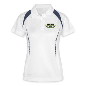 Camper Camping Statement Wanderer Wohnmobil Urlaub - Frauen Polo atmungsaktiv - Weiß/Navy - Vorne