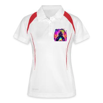 Astronaute néon dans le cosmos arc-en-ciel - Polo respirant Femme - blanc/marine - Devant