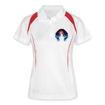 Sci-Fi Gaming T-Shirt Zocken Pixel Art Retro - Frauen Polo atmungsaktiv - Weiß/Navy - Vorne