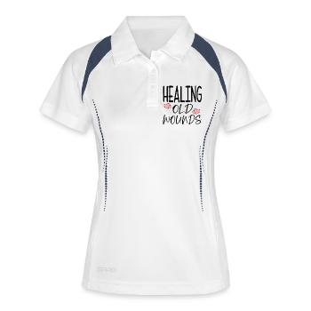 Alte Wunden heilen Zitat - Frauen Polo atmungsaktiv - Weiß/Navy - Vorne
