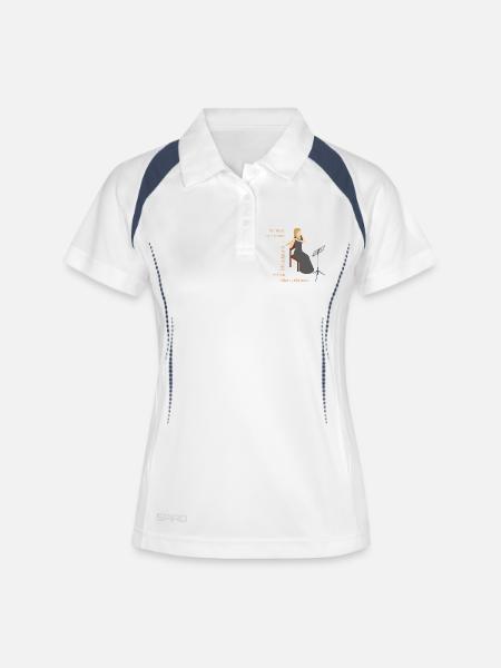 Flötistin > Ich muss nicht im Mittelpunkt stehn - Frauen Polo atmungsaktiv - Weiß/Navy