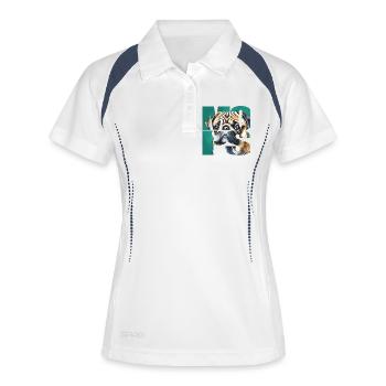 Mops Portrait - Frauen Polo atmungsaktiv - Weiß/Navy - Vorne