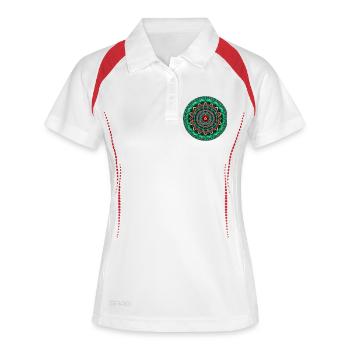 Mandala Neon Grün & Rot - Frauen Polo atmungsaktiv - Weiß/Navy - Vorne