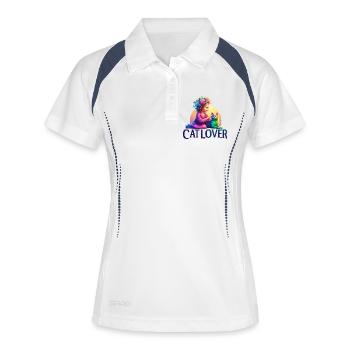 Fille fantaisiste et illustration de chat arc-en-ciel - Polo respirant Femme - blanc/marine - Devant