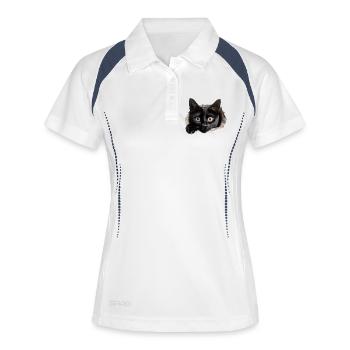 Funny Cute Cat peeking - Cute Kitty Cat - Frauen Polo atmungsaktiv - Weiß/Navy - Vorne