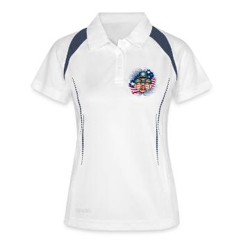 Football player with football and USA flag - Women's Polo breathable - white/navy - Front