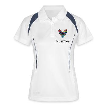 HERZ. HERZ. VALENTINSTAG. LIEBE. LIEBE. PAAR. - Frauen Polo atmungsaktiv - Weiß/Navy - Vorne