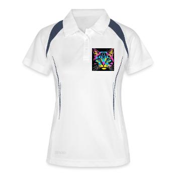Chat Pop Art - Polo respirant Femme - blanc/marine - Devant