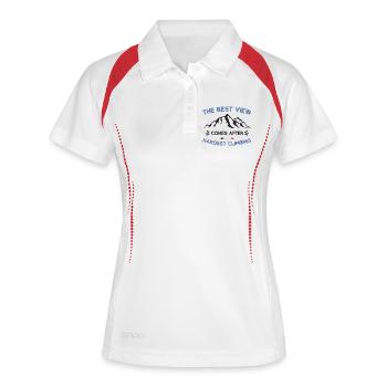 Berge - Die beste Aussicht kommt nach härtester Härte - Frauen Polo atmungsaktiv - Weiß/Navy - Vorne
