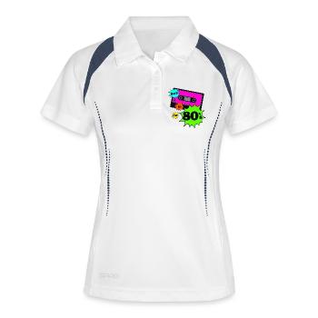 80er Party Retro Fun Shirt Motto Party , 80s (25) - Frauen Polo atmungsaktiv - Weiß/Navy - Vorne