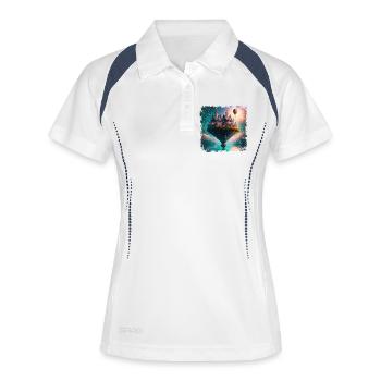 Fantasy schwebendes Dorf - Frauen Polo atmungsaktiv - Weiß/Navy - Vorne