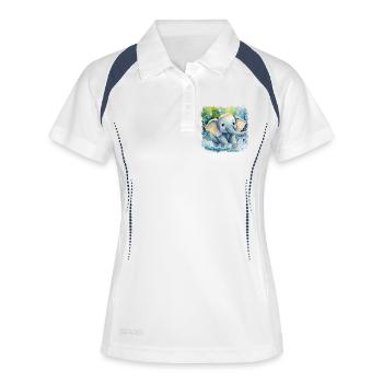 Niedlicher Babyelefant der im Wasser spielt - Frauen Polo atmungsaktiv - Weiß/Navy - Vorne
