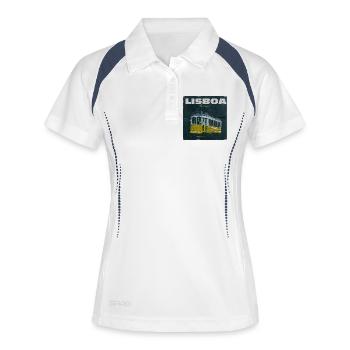 Lissabon Gelbe Straßenbahn Retro - Frauen Polo atmungsaktiv - Weiß/Navy - Vorne
