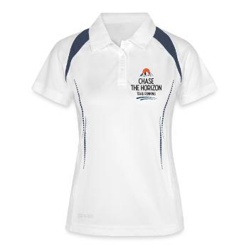 Trailrunning - Jagd auf den Horizont - Frauen Polo atmungsaktiv - Weiß/Navy - Vorne