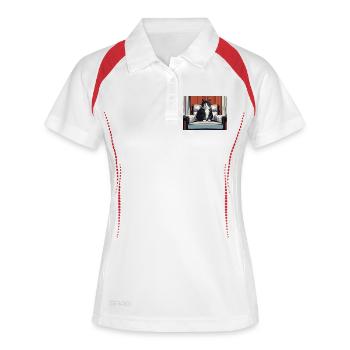 Chat sur fauteuil - Polo respirant Femme - blanc/marine - Devant