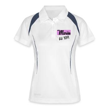 HOCHZEIT. ZUKÜNFTIGE BRAUT. Junggesellinnenabschied - Frauen Polo atmungsaktiv - Weiß/Navy - Vorne