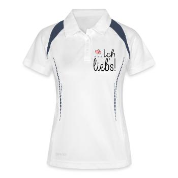 GLÜCKLICH - ICH LIEBE ES - Frauen Polo atmungsaktiv - Weiß/Navy - Vorne