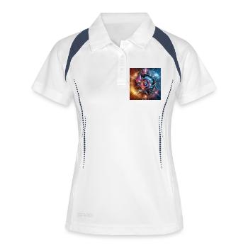 Future Fusion : dégradé holographique et circulaire - Polo respirant Femme - blanc/marine - Devant