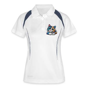 Katze - Frauen Polo atmungsaktiv - Weiß/Navy - Vorne