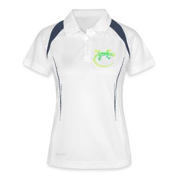 Lizard Aboriginal motifs, tribal gradient green yellow - Women's Polo breathable - white/navy - Front