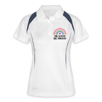 LGBT Pride Month - Sei laut, sei stolz - Frauen Polo atmungsaktiv - Weiß/Navy - Vorne