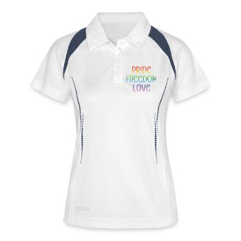 Mois de la fierté LGBT - Paix. Liberté. Amour. - Polo respirant Femme - blanc/marine - Devant