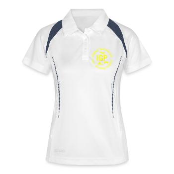 IGP Hundesport - rund, gelb - Frauen Polo atmungsaktiv - Weiß/Navy - Vorne