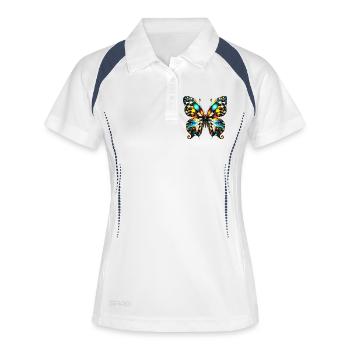 Schmetterling - Frauen Polo atmungsaktiv - Weiß/Navy - Vorne