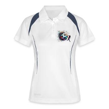 joueur de football dynamique jouant au football - Polo respirant Femme - blanc/marine - Devant