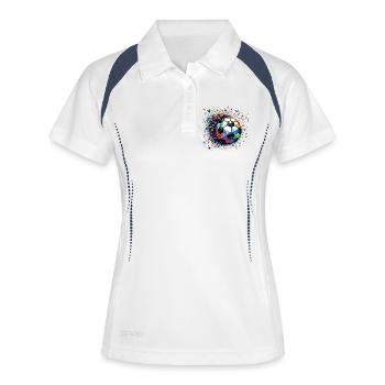 Motif de football dynamique coloré avec des reflets lumineux - Polo respirant Femme - blanc/marine - Devant