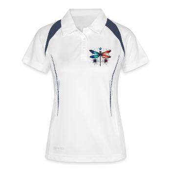 Patriotische Libellenflügel Kunstwerk - Frauen Polo atmungsaktiv - Weiß/Navy - Vorne