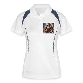 Goldener Krieger mit Doppelschwertern - Frauen Polo atmungsaktiv - Weiß/Navy - Vorne