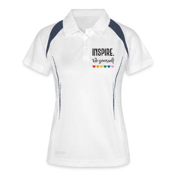LGBT Pride Month - Inspirieren. Sei du selbst - Frauen Polo atmungsaktiv - Weiß/Navy - Vorne