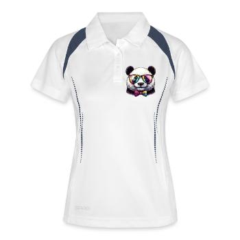 Panda avec lunettes et nœud papillon - Polo respirant Femme - blanc/marine - Devant