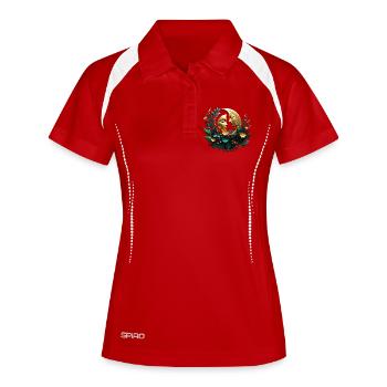 Zwei verzierte Mondsicheln - Frauen Polo atmungsaktiv - Weiß/Navy - Vorne