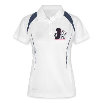 Katze Buchstabe J - Frauen Polo atmungsaktiv - Weiß/Navy - Vorne