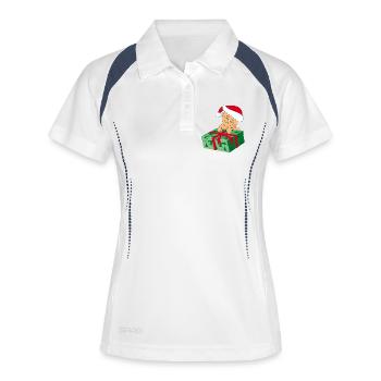 Chat heureux Katze avec un cadeau - Polo respirant Femme - blanc/marine - Devant