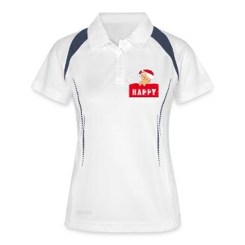 Chat heureux avec bonnet de Noël - Polo respirant Femme - blanc/marine - Devant