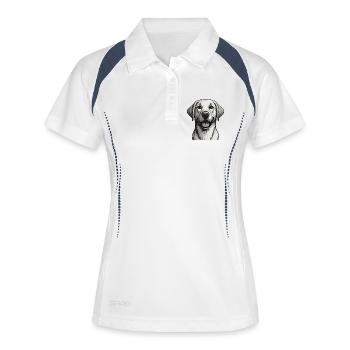 Lächelnder Labrador Hündchen Illustration - Frauen Polo atmungsaktiv - Weiß/Navy - Vorne