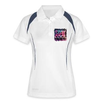 stay cool text in 3d - Frauen Polo atmungsaktiv - Weiß/Navy - Vorne