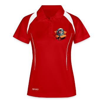 Astronaut Katze - Frauen Polo atmungsaktiv - Weiß/Navy - Vorne