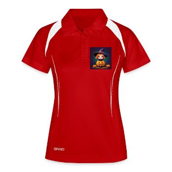 Sorcière citrouille d’Halloween - Polo respirant Femme - blanc/marine - Devant