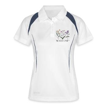 Fleurs sauvages vintage colorées avec Citation - Polo respirant Femme - blanc/marine - Devant