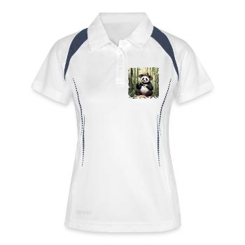 Panda isst! - Frauen Polo atmungsaktiv - Weiß/Navy - Vorne